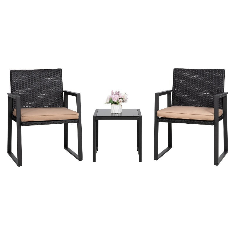 Walsunny Patio Furniture 3 Pieces Wicker Outdoor Bistro Chairs Set#color_brown