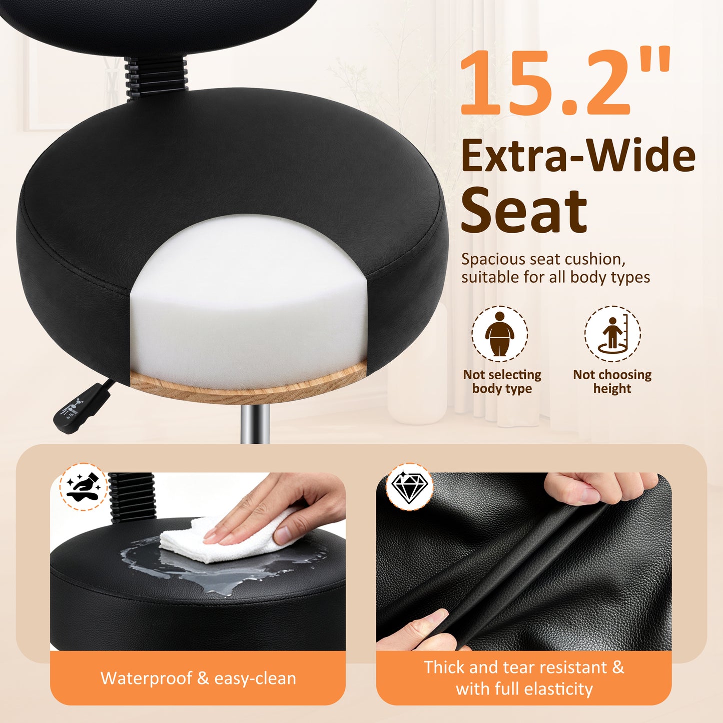 Walsunny Adjustable Bar Stools Set of 2 Leather Upholstered Swivel Counter Stools Counter Height Bar Stools with Large Base, Room Bar, Black