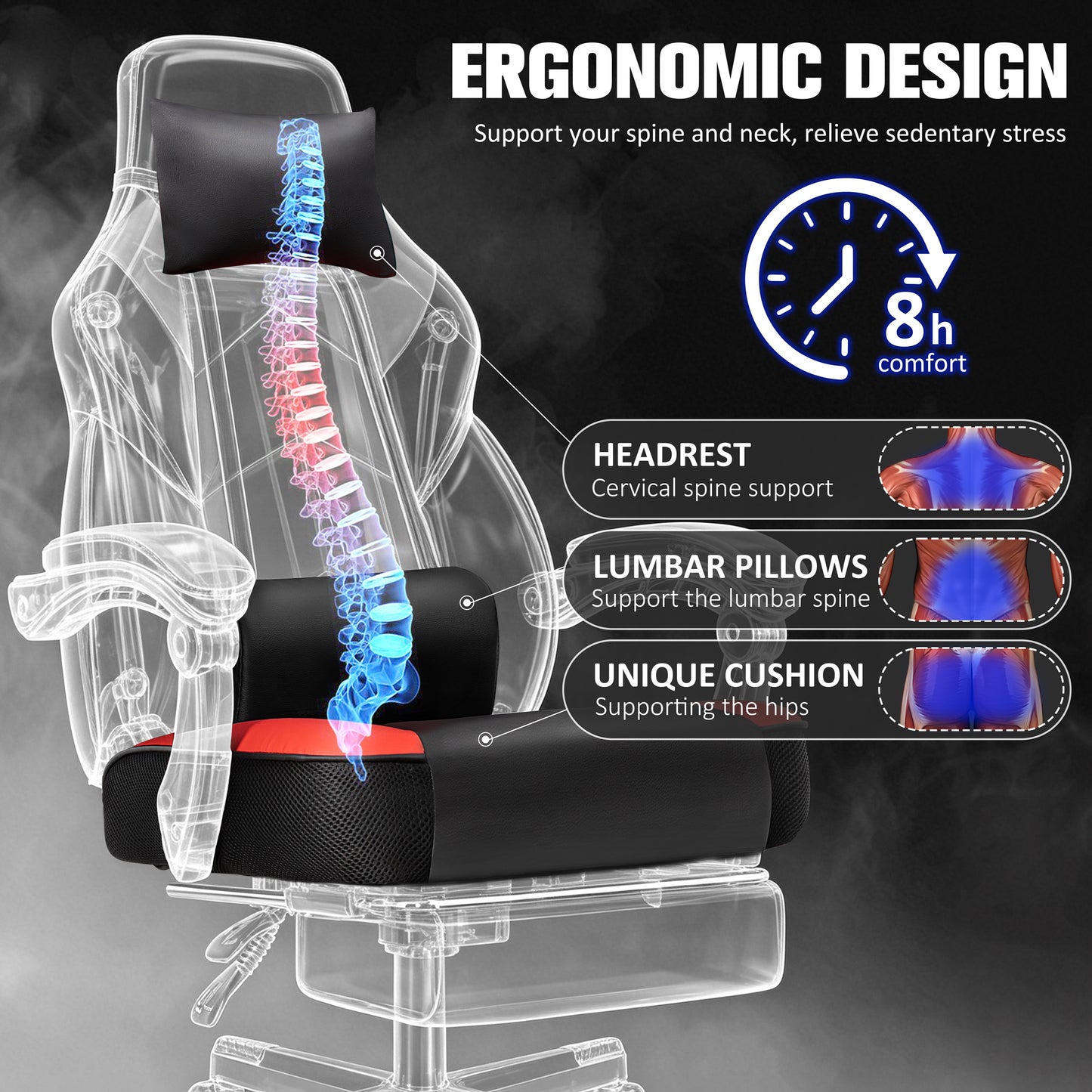 Walsunny Ergonomic Gaming Chair, Reclining Computer Gamer Chair with Footrest and Massage Lumbar, Swivel Racing Style Office Chair
