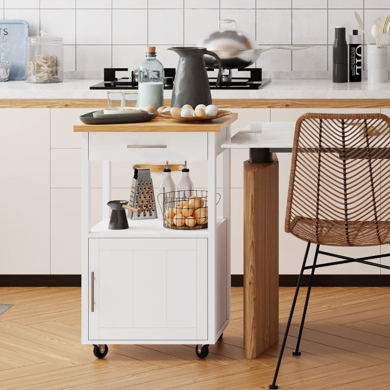 Walsunny 21.65‘’ Rolling Kitchen Island With Solid Wood Top#color_white