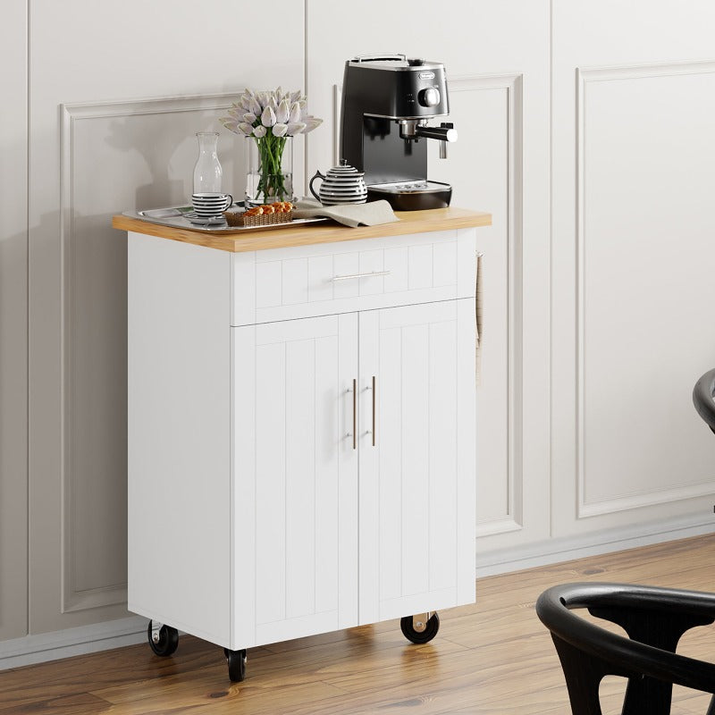 Walsunny 26‘’ Rolling Kitchen Island with Solid Wood Top#color_white
