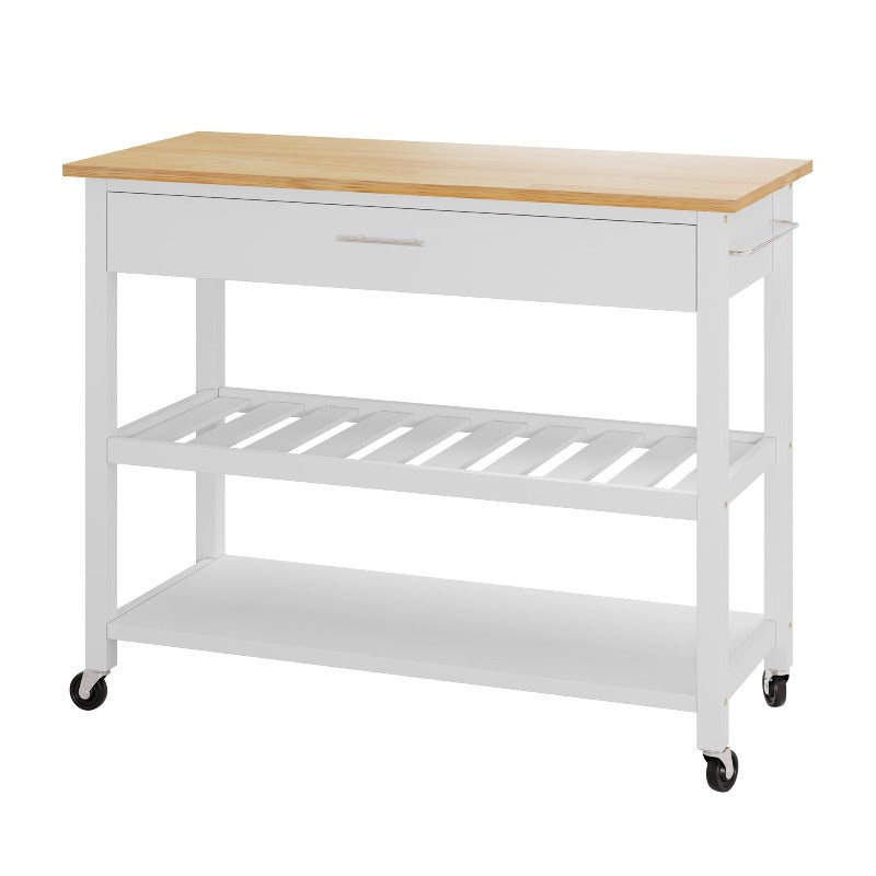 Walsunny 40‘’ Kitchen Island Storage & Bar Cart with Solid Wood Top#color_white