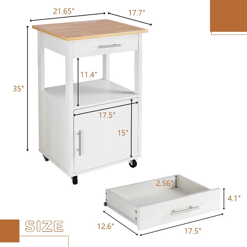 Walsunny 21.65‘’ Rolling Kitchen Island With Solid Wood Top#color_white