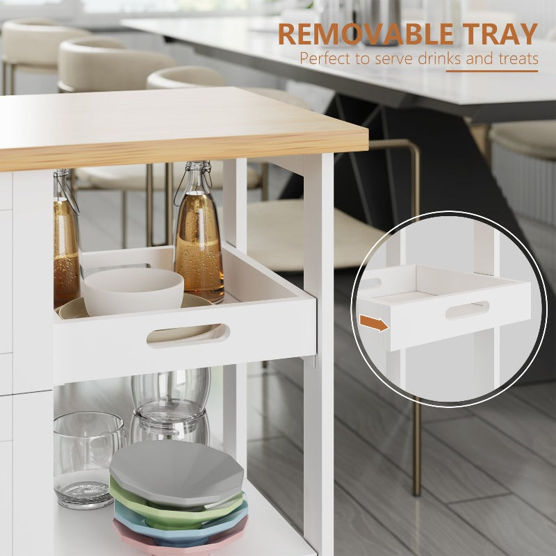 Walsunny 26.57‘’ Rolling Kitchen Island Storage & Bar Cart with Solid Wood Top#color_white