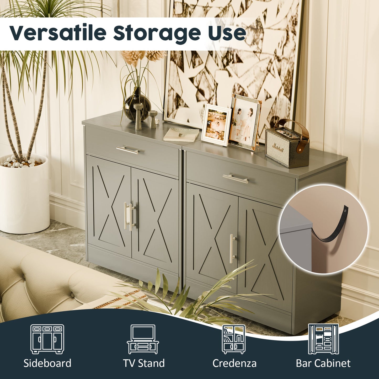 Walsunny Sideboards Buffets Table 28.3" with Drawer Storage Cabinet Adjustable Shelf Farmhouse Coffee Bar Cabinet for Kitchen Dining Room Entryway Small Places