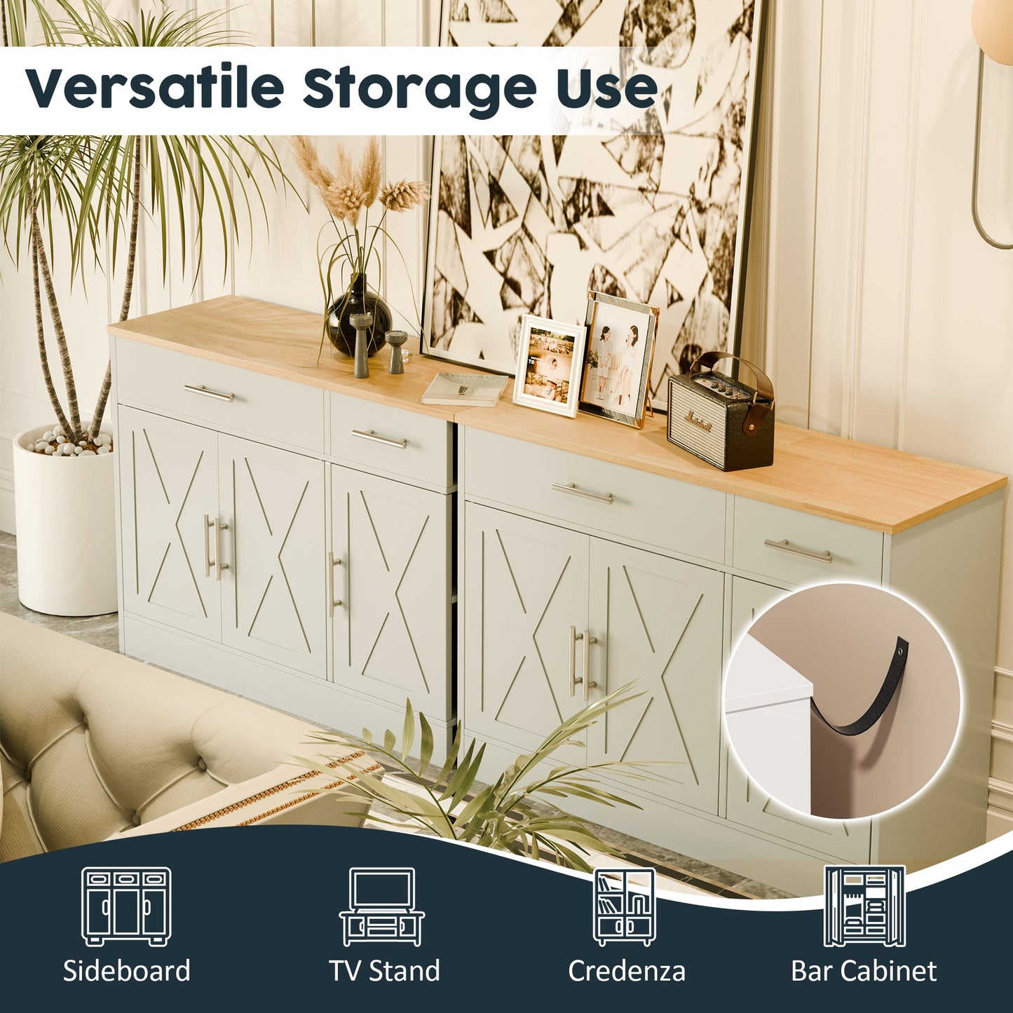 Walsunny Kitchen Buffet Sideboard Cabinet with Adjustable Shelf,Wooden Storage Cabinet with 3 Doors and 2 Drawers,Modern Farmhouse Coffee Bar Cabinet with Storage for Kitchen/Living Room