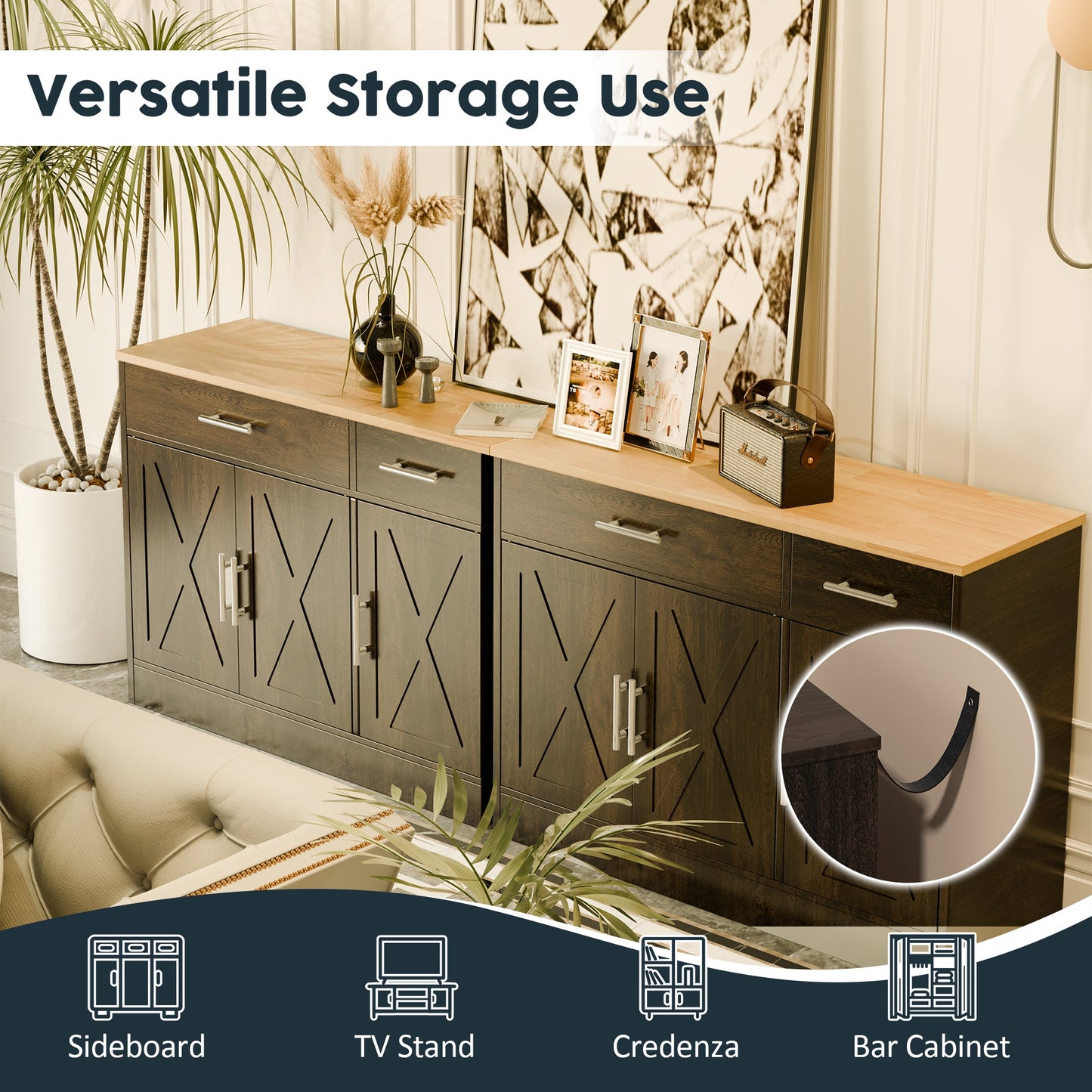 Walsunny Kitchen Buffet Sideboard Cabinet with Adjustable Shelf,Wooden Storage Cabinet with 3 Doors and 2 Drawers,Modern Farmhouse Coffee Bar Cabinet with Storage for Kitchen/Living Room