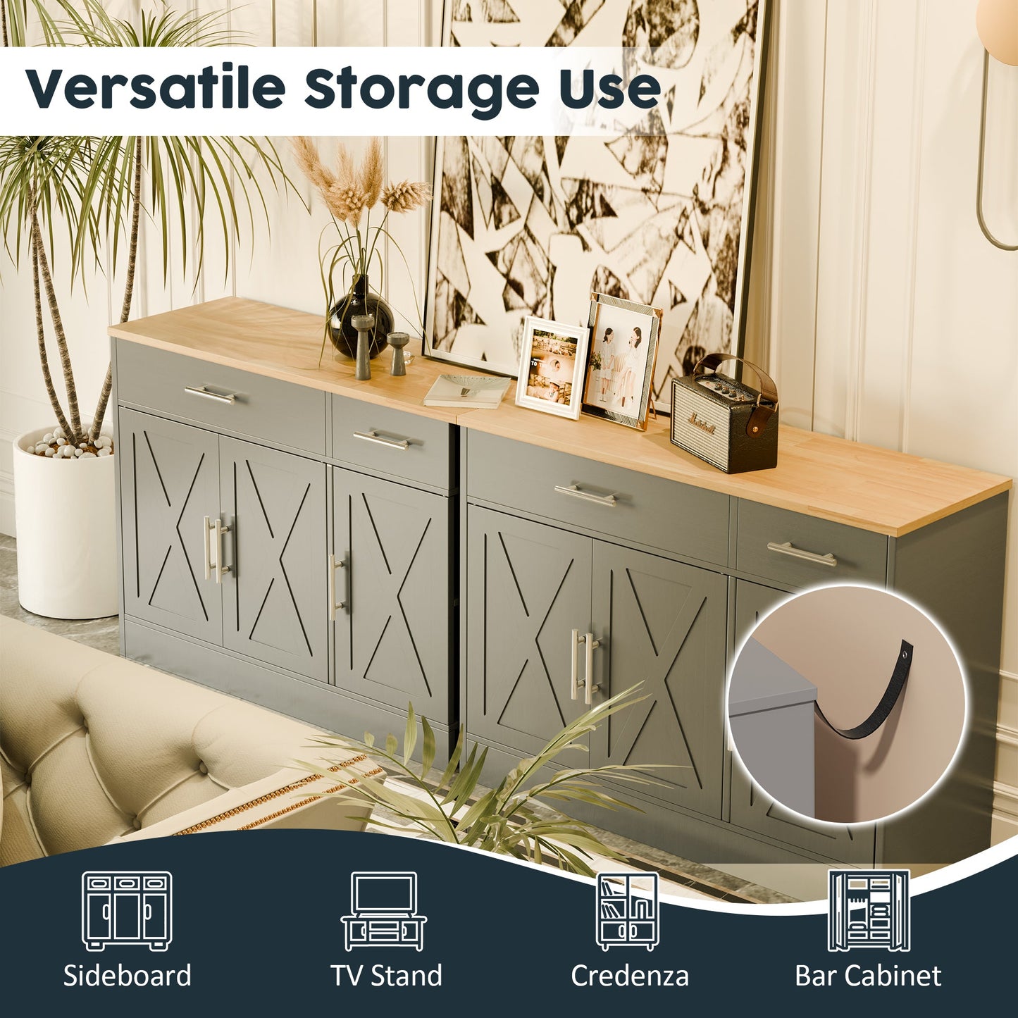 Walsunny Kitchen Buffet Sideboard Cabinet with Adjustable Shelf,Wooden Storage Cabinet with 3 Doors and 2 Drawers,Modern Farmhouse Coffee Bar Cabinet with Storage for Kitchen/Living Room