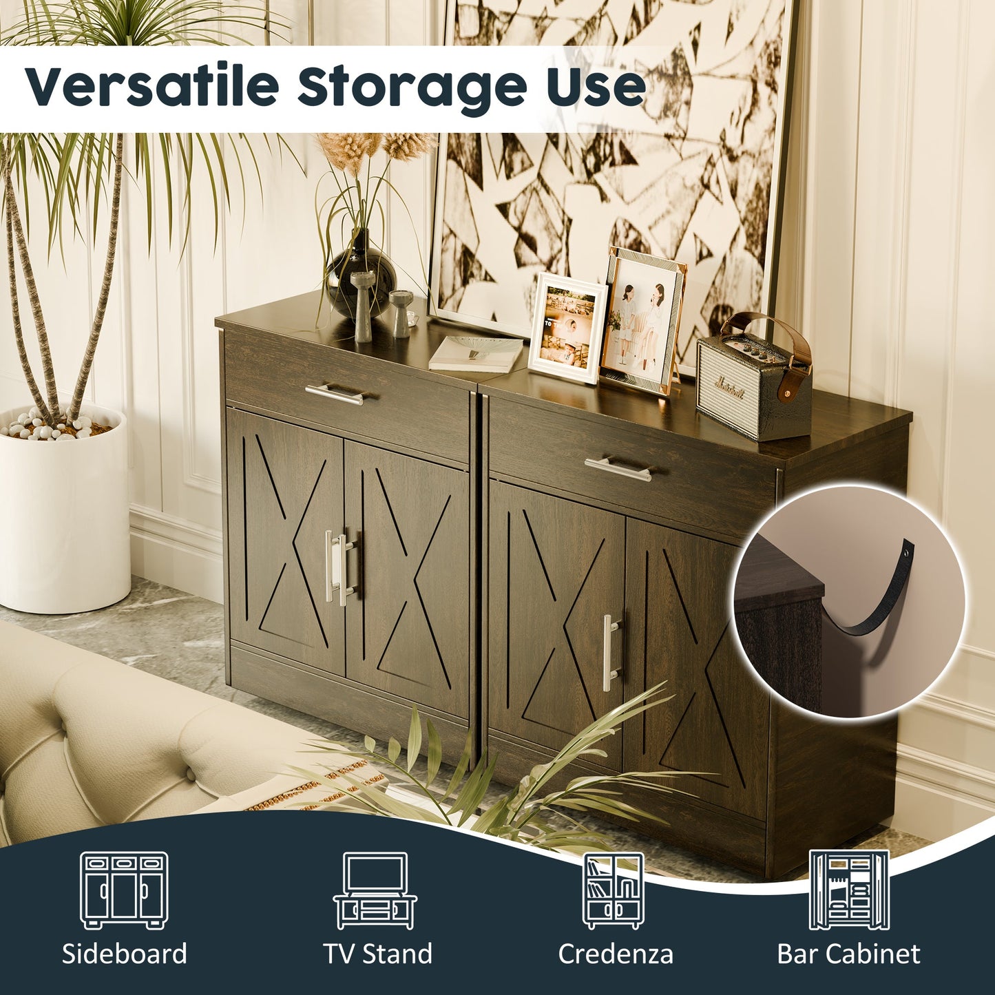 Walsunny Sideboards Buffets Table 28.3" with Drawer Storage Cabinet Adjustable Shelf Farmhouse Coffee Bar Cabinet for Kitchen Dining Room Entryway Small Places