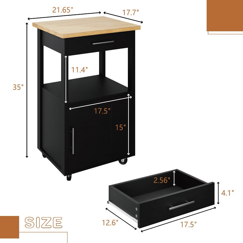 Walsunny 21.65‘’ Rolling Kitchen Island With Solid Wood Top#color_black