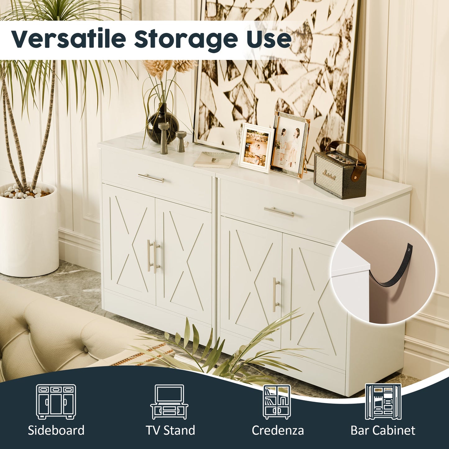 Walsunny Sideboards Buffets Table 28.3" with Drawer Storage Cabinet Adjustable Shelf Farmhouse Coffee Bar Cabinet for Kitchen Dining Room Entryway Small Places