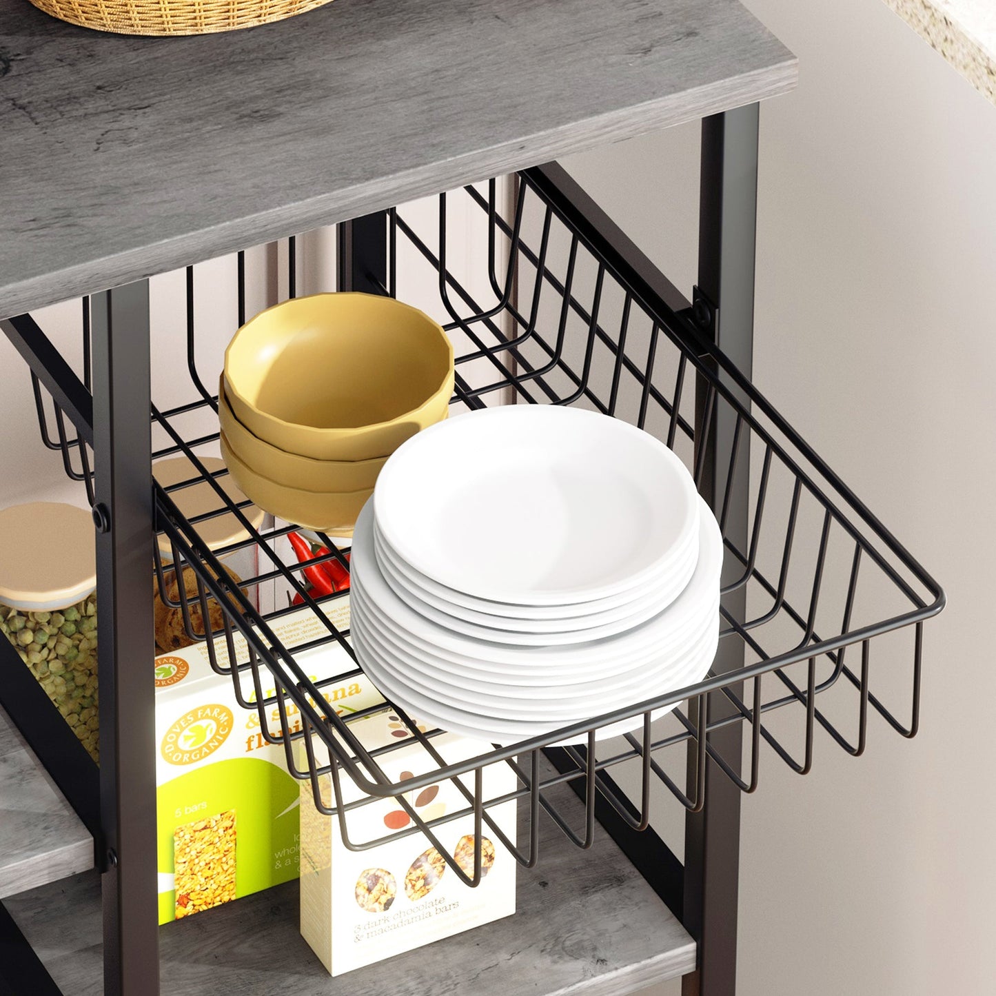 Walsunny Kitchen Bakers Rack with Power Outlet, Coffee Bar Table 4 Tiers（Clearance）