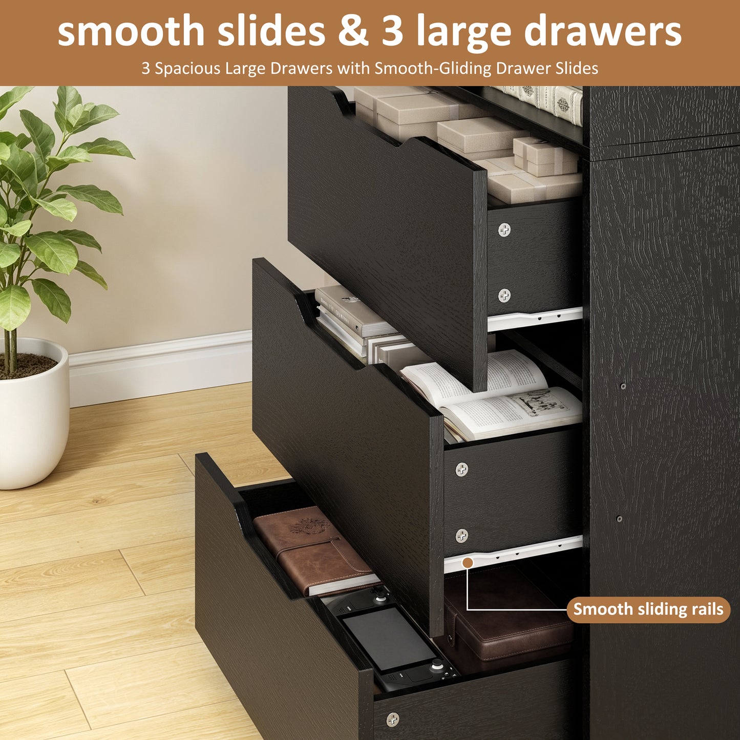 Walsunny Bookshelf with Drawers, 6 Tier H Shaped Bookcase with 3 Open Shelves, Wooden Tall Bookshelf and Bookcase for Living Room