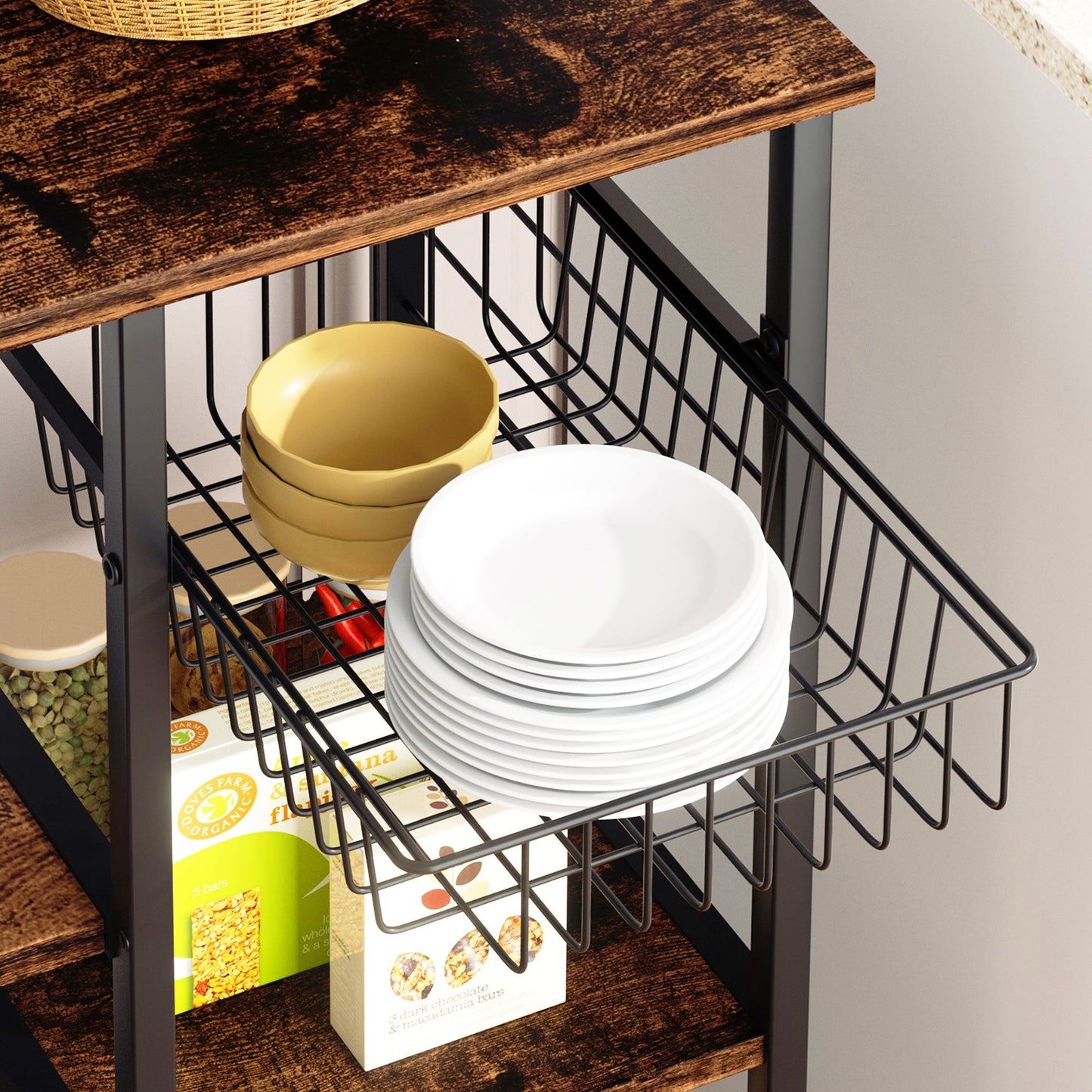 Walsunny Kitchen Bakers Rack with Power Outlet, Coffee Bar Table 4 Tiers（Clearance）