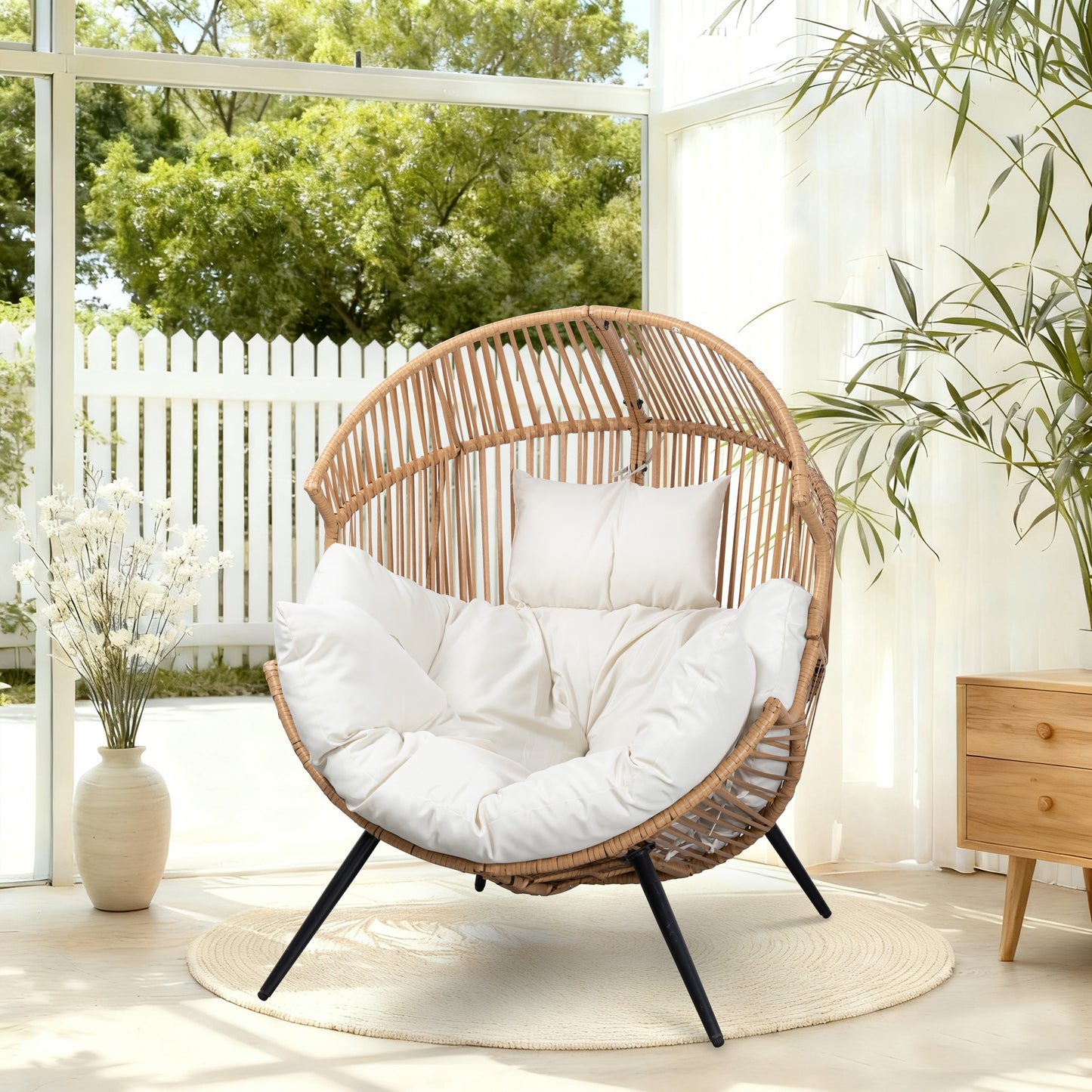 Walsunny Egg Chair Outdoor Patio Chair,Oversized Lounger Chair with Cushion Egg Basket Chair for Indoor Outside Balcony Backyard