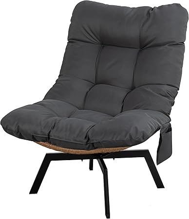 Walsunny Rattan Swivel Chair, 360° Wicker Swivel Chairs with Thickened Cushions & Side Storage, Bohemian Farmhouse Style for Kitchen, Dining Room, Café, Patio, Beige