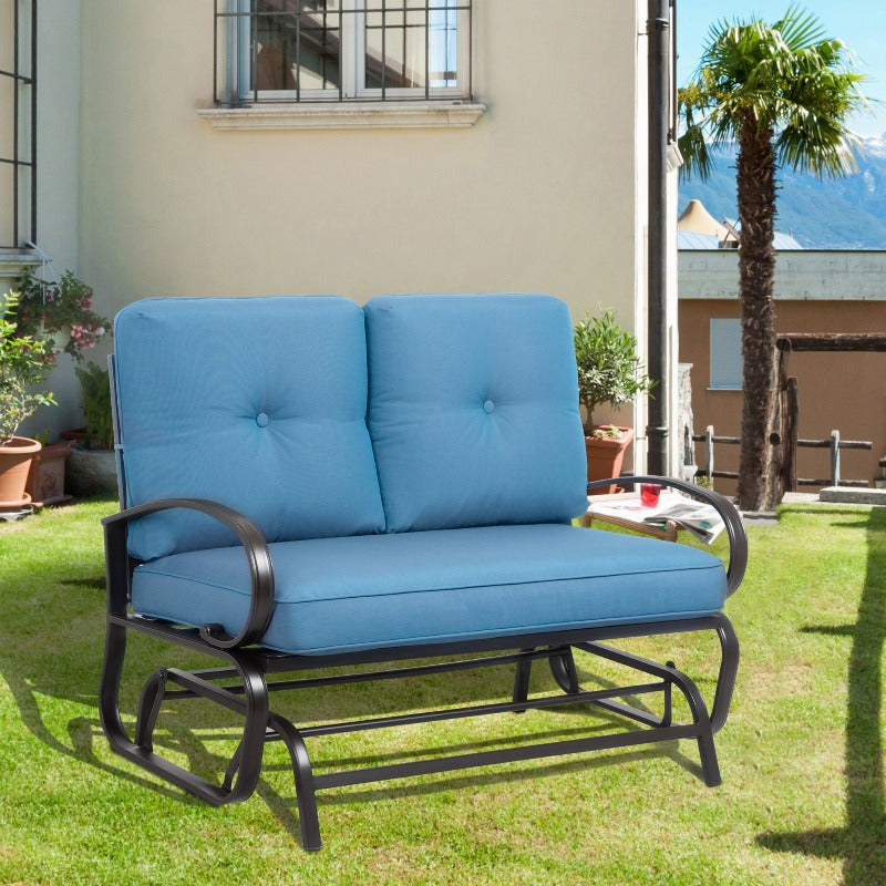 Walsunny 2-Seat Outdoor Loveseat With Fabric Cushions#color_blue