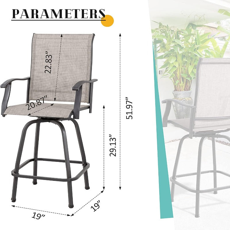 Walsunny Patio Furniture Outdoor All-Weather Texilene Swivel High Bar Stools Set