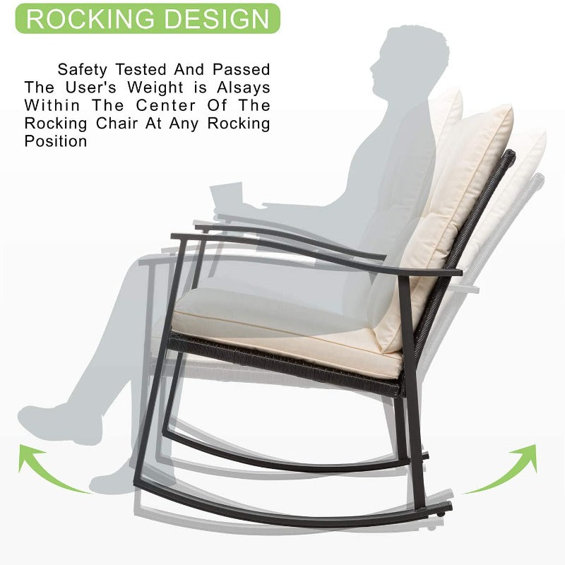 Walsunny Patio Furniture 3 Pieces Outdoor Rocking Chair Set