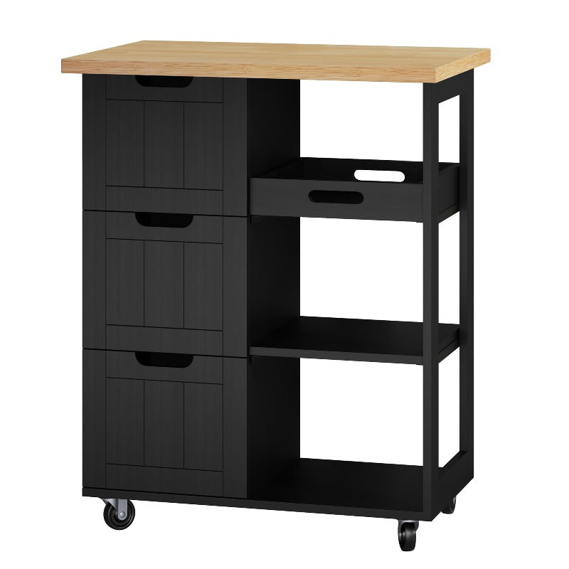 Walsunny 26.57‘’ Rolling Kitchen Island Storage & Bar Cart with Solid Wood Top#color_black