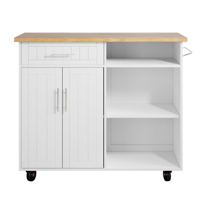 Walsunny 42‘’ Kitchen Island Cart Storage with Solid Wood Top#color_white
