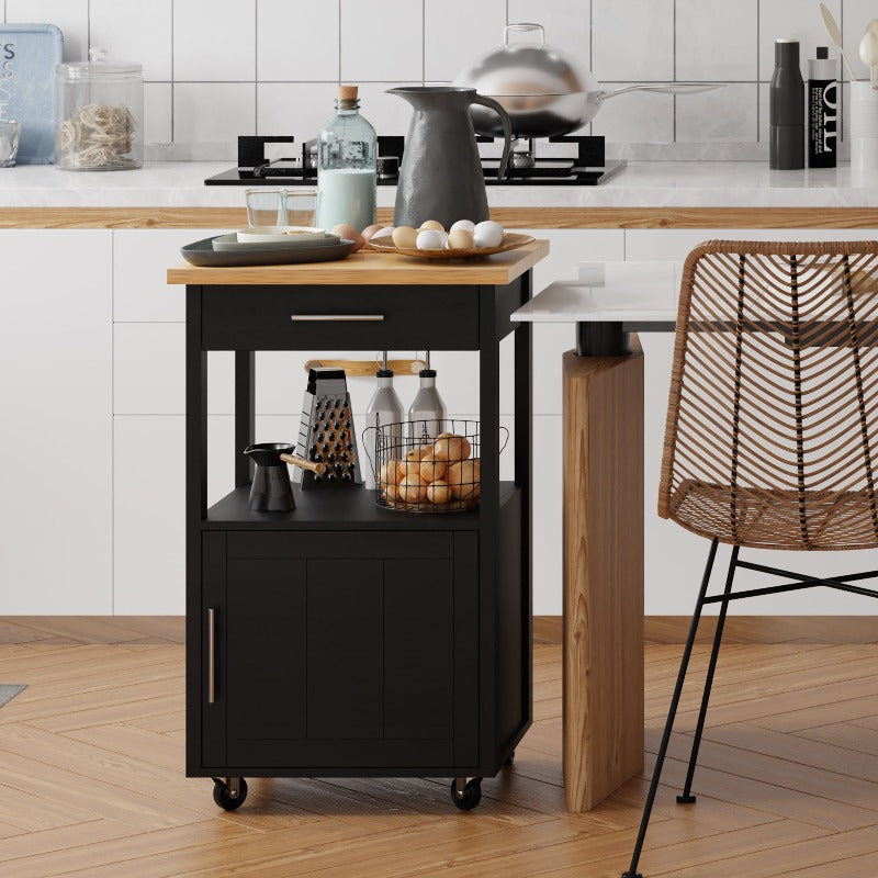 Walsunny 21.65‘’ Rolling Kitchen Island With Solid Wood Top#color_black