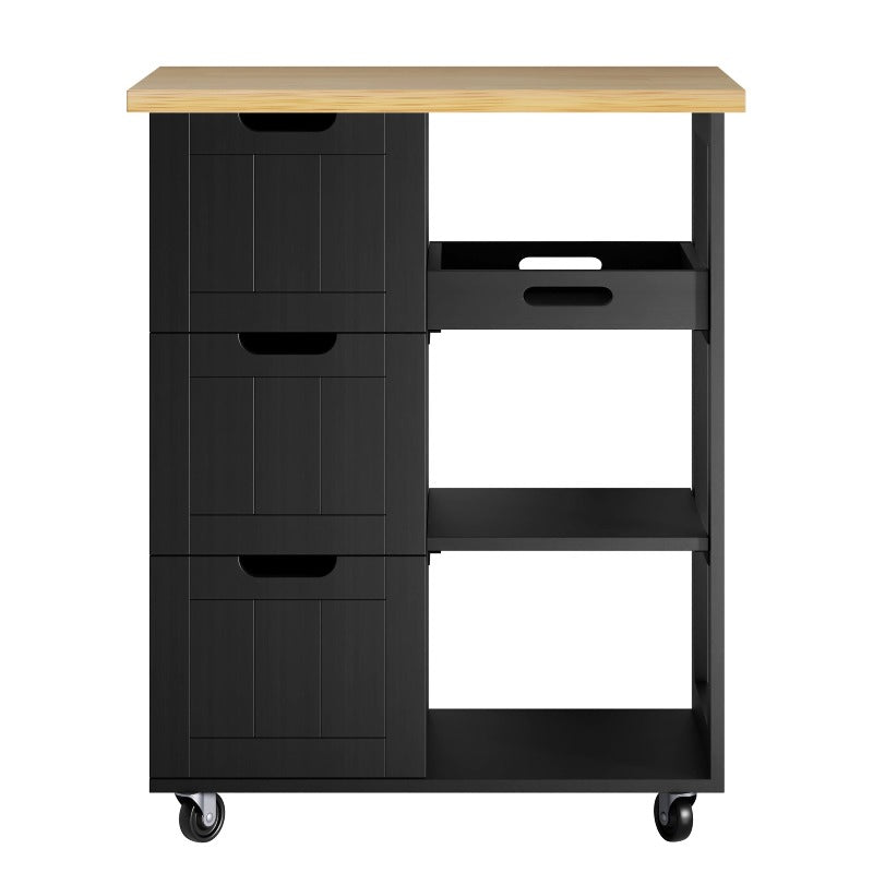 Walsunny 26.57‘’ Rolling Kitchen Island Storage & Bar Cart with Solid Wood Top#color_black
