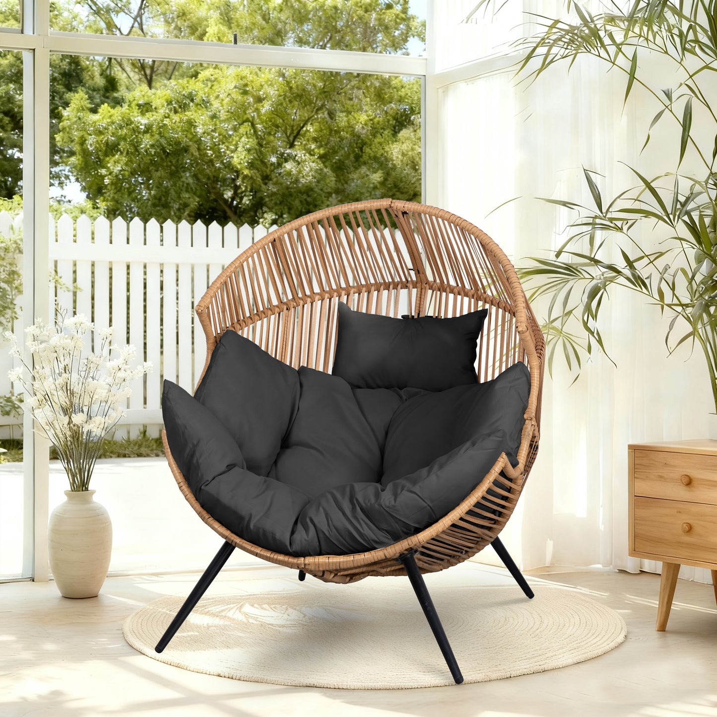 Walsunny Egg Chair Outdoor Patio Chair,Oversized Lounger Chair with Cushion Egg Basket Chair for Indoor Outside Balcony Backyard