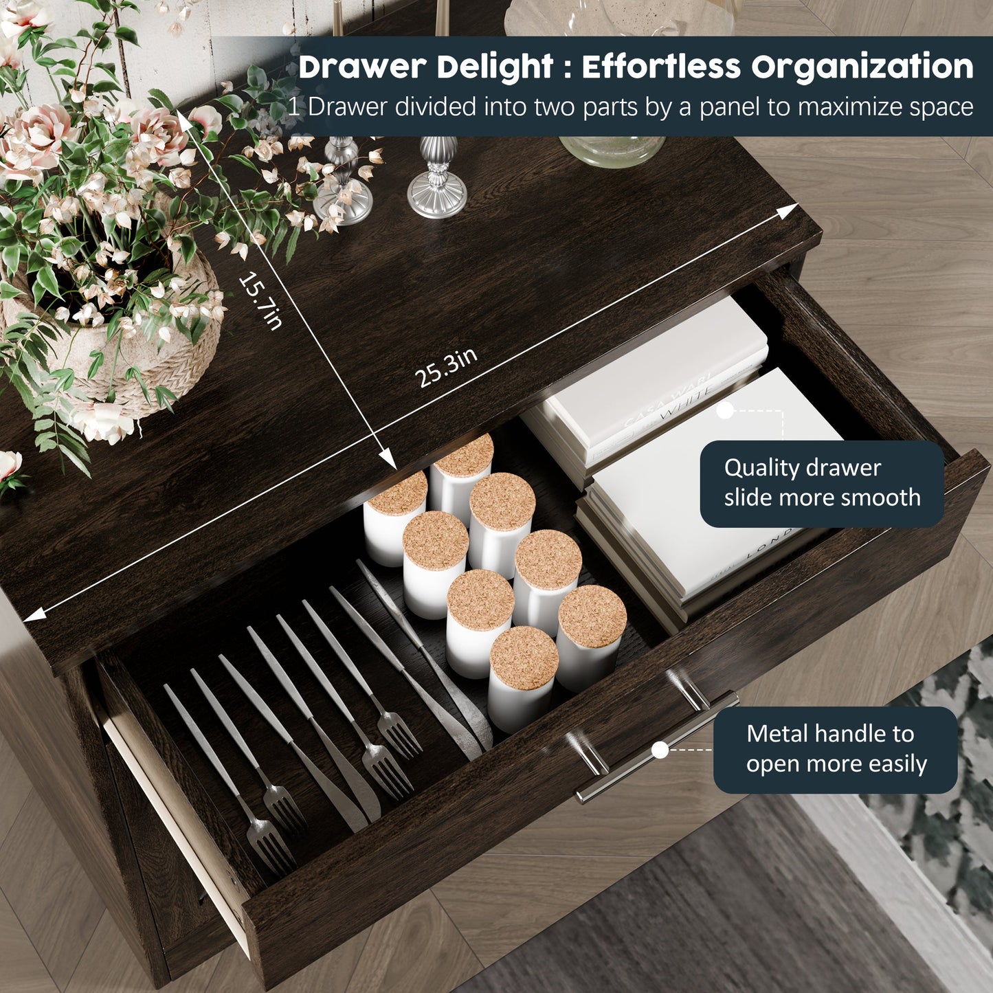 Walsunny Sideboards Buffets Table 28.3" with Drawer Storage Cabinet Adjustable Shelf Farmhouse Coffee Bar Cabinet for Kitchen Dining Room Entryway Small Places