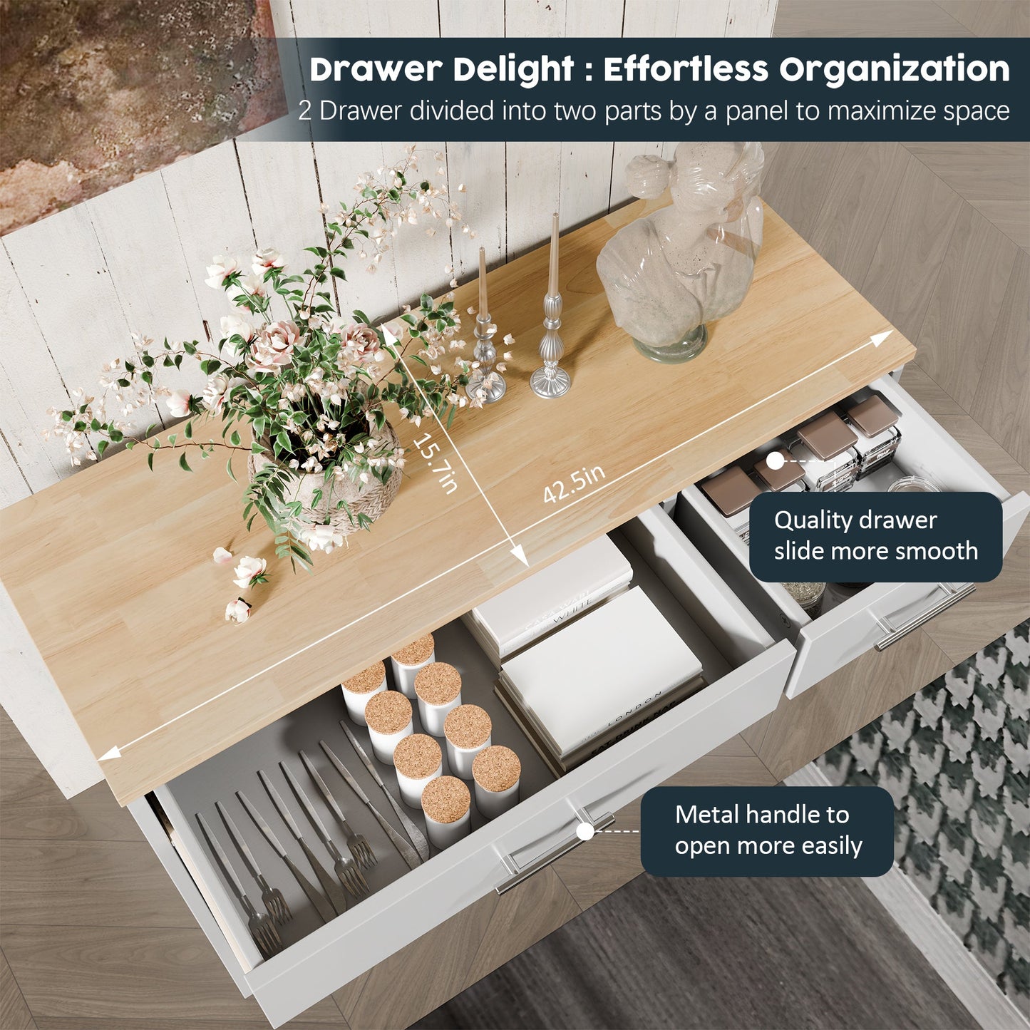 Walsunny Kitchen Buffet Sideboard Cabinet with Adjustable Shelf,Wooden Storage Cabinet with 3 Doors and 2 Drawers,Modern Farmhouse Coffee Bar Cabinet with Storage for Kitchen/Living Room