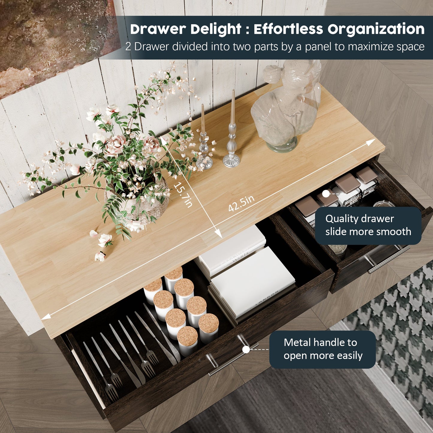 Walsunny Kitchen Buffet Sideboard Cabinet with Adjustable Shelf,Wooden Storage Cabinet with 3 Doors and 2 Drawers,Modern Farmhouse Coffee Bar Cabinet with Storage for Kitchen/Living Room