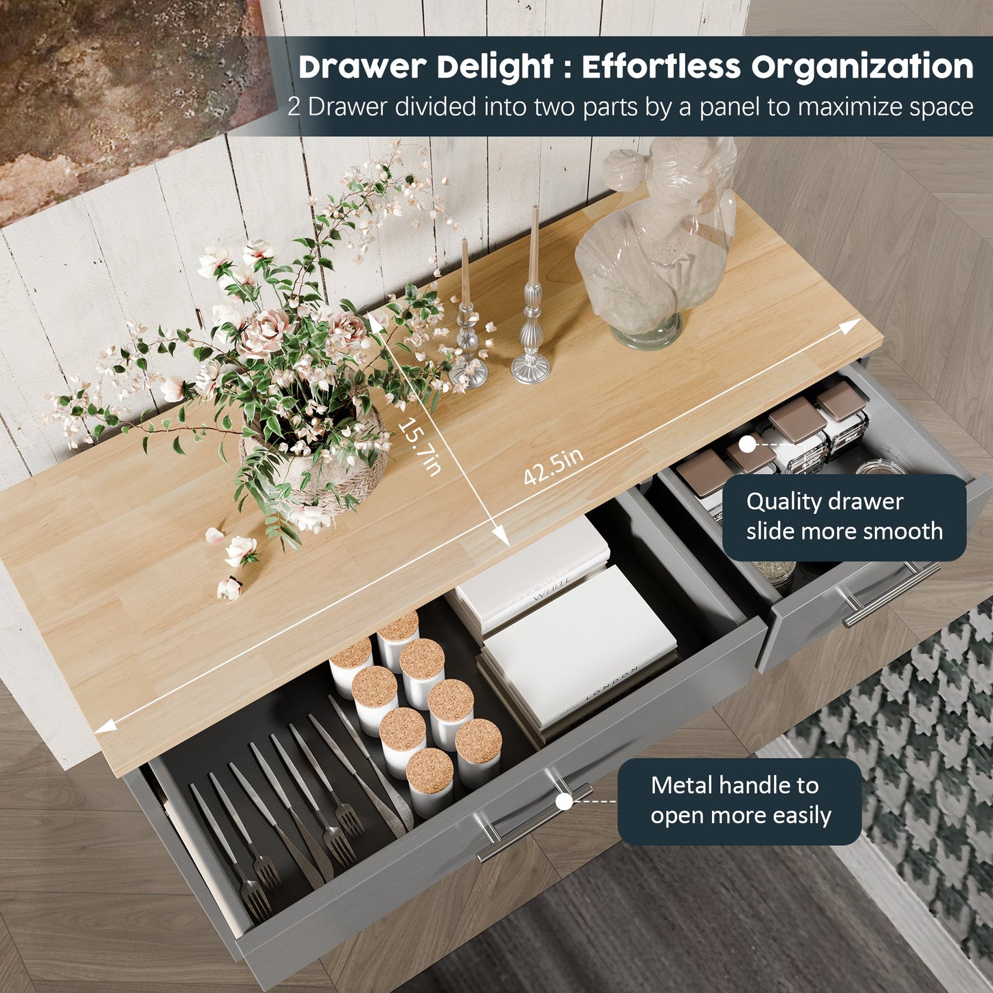 Walsunny Kitchen Buffet Sideboard Cabinet with Adjustable Shelf,Wooden Storage Cabinet with 3 Doors and 2 Drawers,Modern Farmhouse Coffee Bar Cabinet with Storage for Kitchen/Living Room