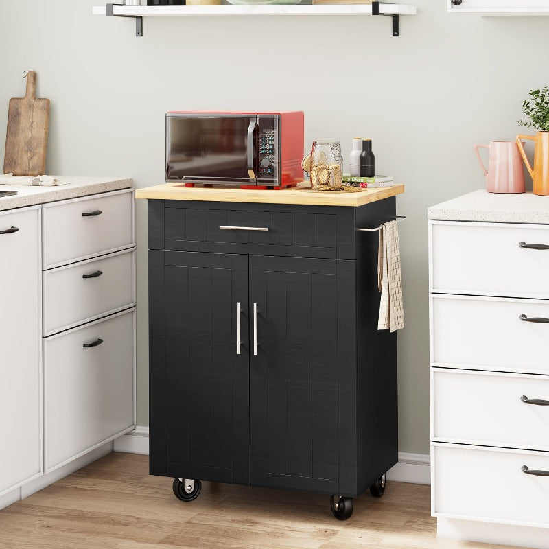 Walsunny 26‘’ Rolling Kitchen Island with Solid Wood Top#color_black