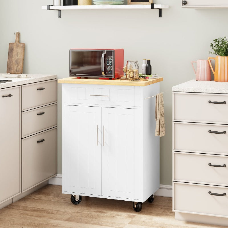 Walsunny 26‘’ Rolling Kitchen Island with Solid Wood Top#color_white
