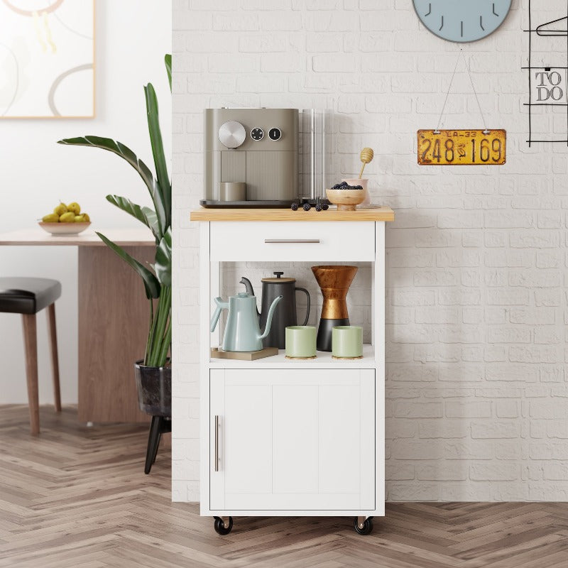 Walsunny 21.65‘’ Rolling Kitchen Island With Solid Wood Top#color_white