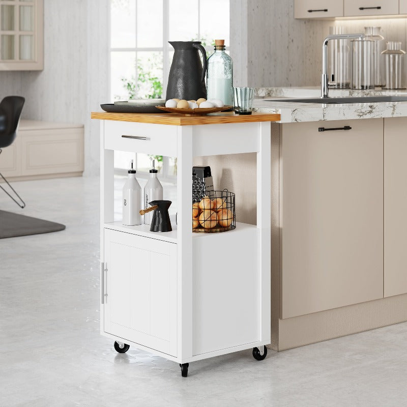 Walsunny 21.65‘’ Rolling Kitchen Island With Solid Wood Top#color_white