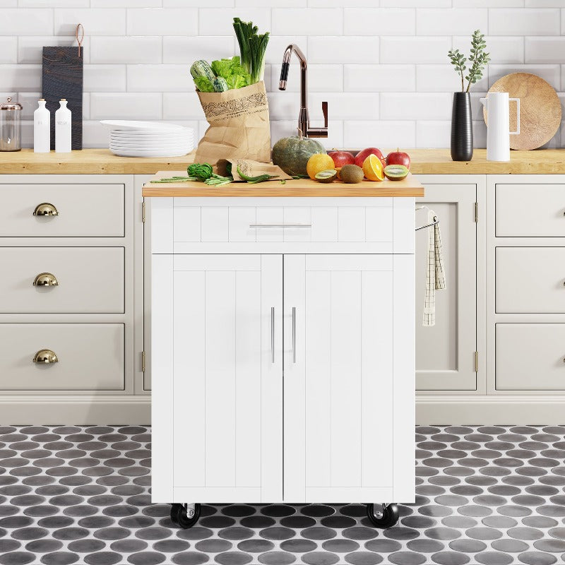 Walsunny 26‘’ Rolling Kitchen Island with Solid Wood Top#color_white