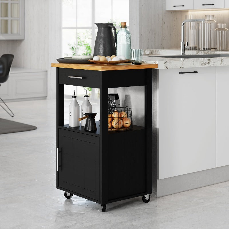 Walsunny 21.65‘’ Rolling Kitchen Island With Solid Wood Top#color_black