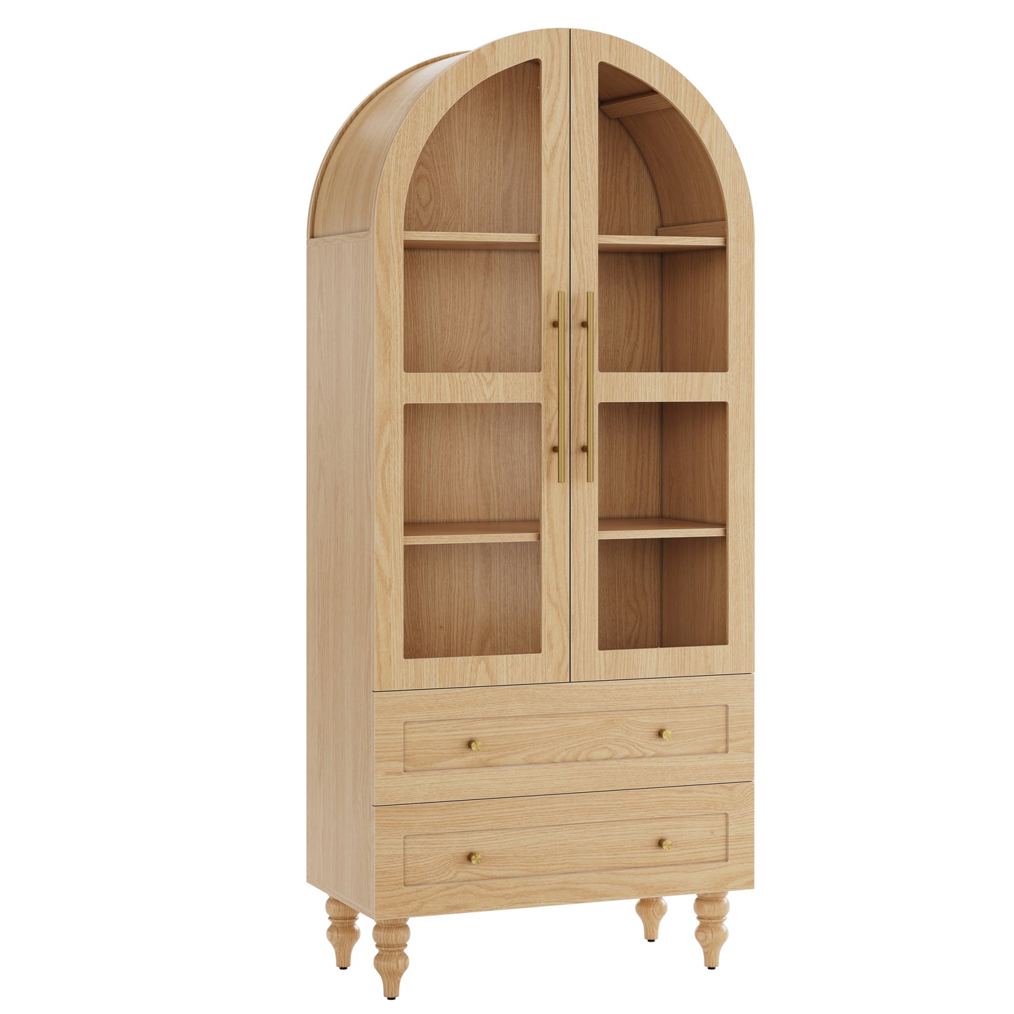 Walsunny 70"Tall Arched Kitchen Pantry,Storage Cabinet with Glass Doors and Adjustable Shelves,Freestanding Kitchen Hutch Cabinet for Dining Room,Living Room,Reading Room