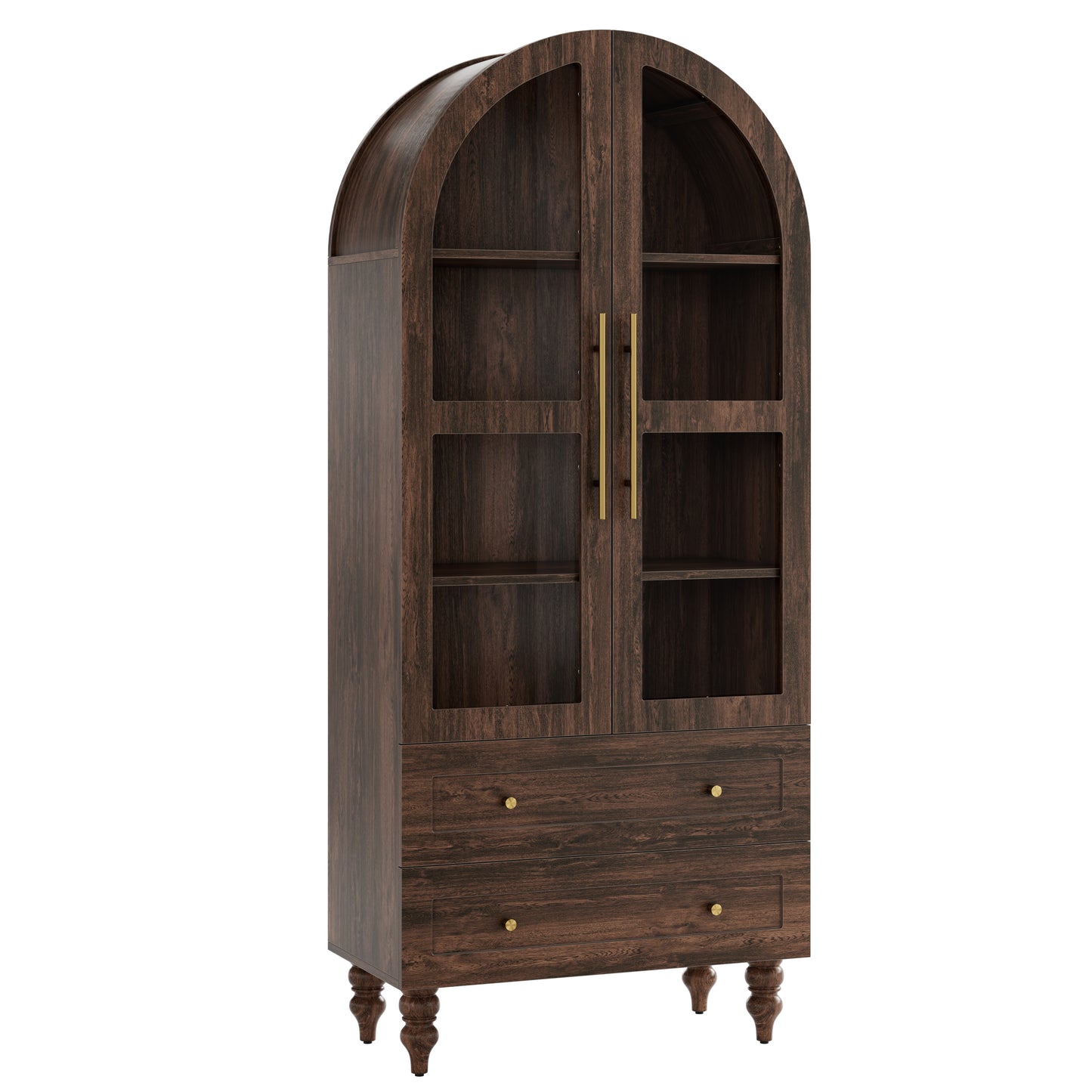 Walsunny 70"Tall Arched Kitchen Pantry,Storage Cabinet with Glass Doors and Adjustable Shelves,Freestanding Kitchen Hutch Cabinet for Dining Room,Living Room,Reading Room