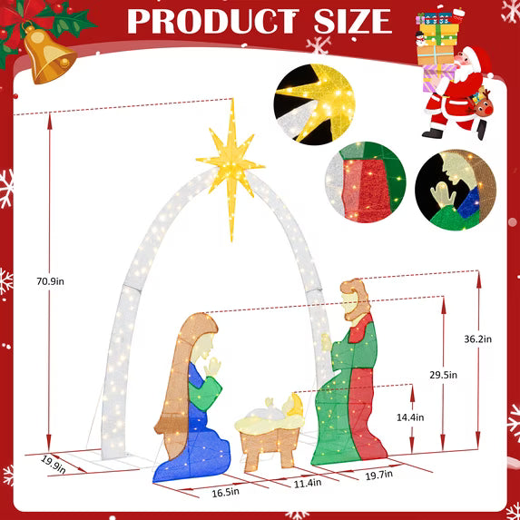 Walsunny Outdoor Nativity Scene Light Holiday Yard Christmas Decor Set Zip Ties & Ground Stakes,Easy to Install & Store,Durable Waterproof for Lawn,2.5