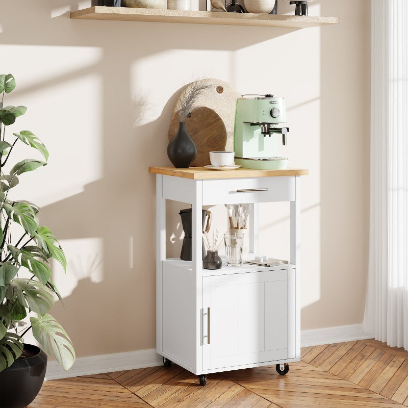 Walsunny 21.65‘’ Rolling Kitchen Island With Solid Wood Top#color_white