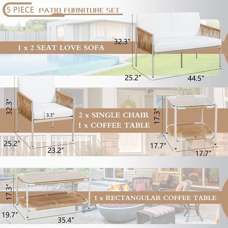 Walsunny Patio Furniture 5 Pieces Outdoor Rattan Conversation Chair Set