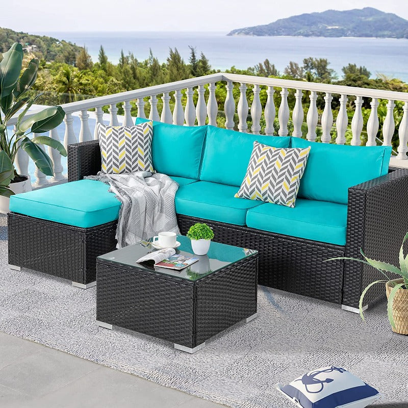 Walsunny Patio Furniture 3 Pieces Outdoor Sectional Sofa Set With Chaise, Black Wicker#color_blue