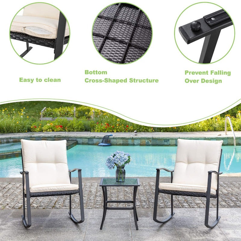 Walsunny Patio Furniture 3 Pieces Outdoor Rocking Chair Set