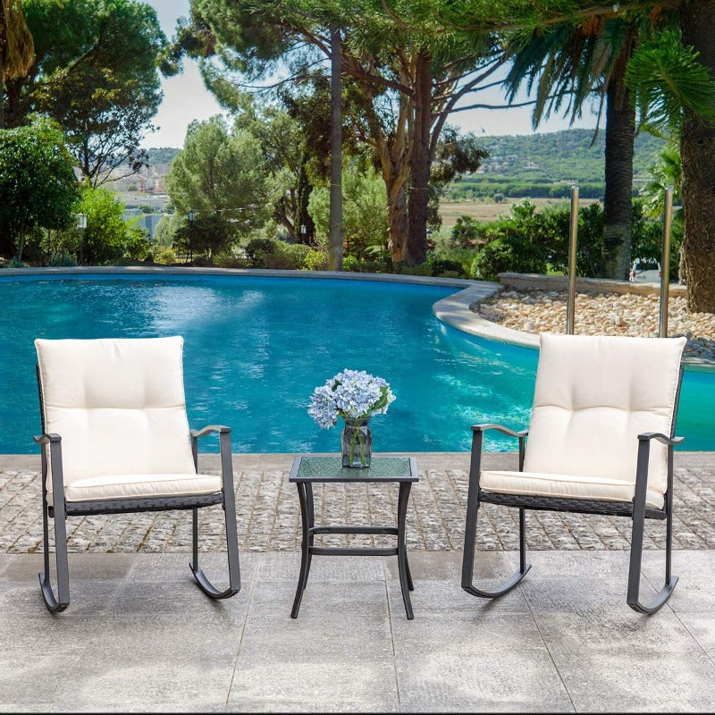 Walsunny Patio Furniture 3 Pieces Outdoor Rocking Chair Set