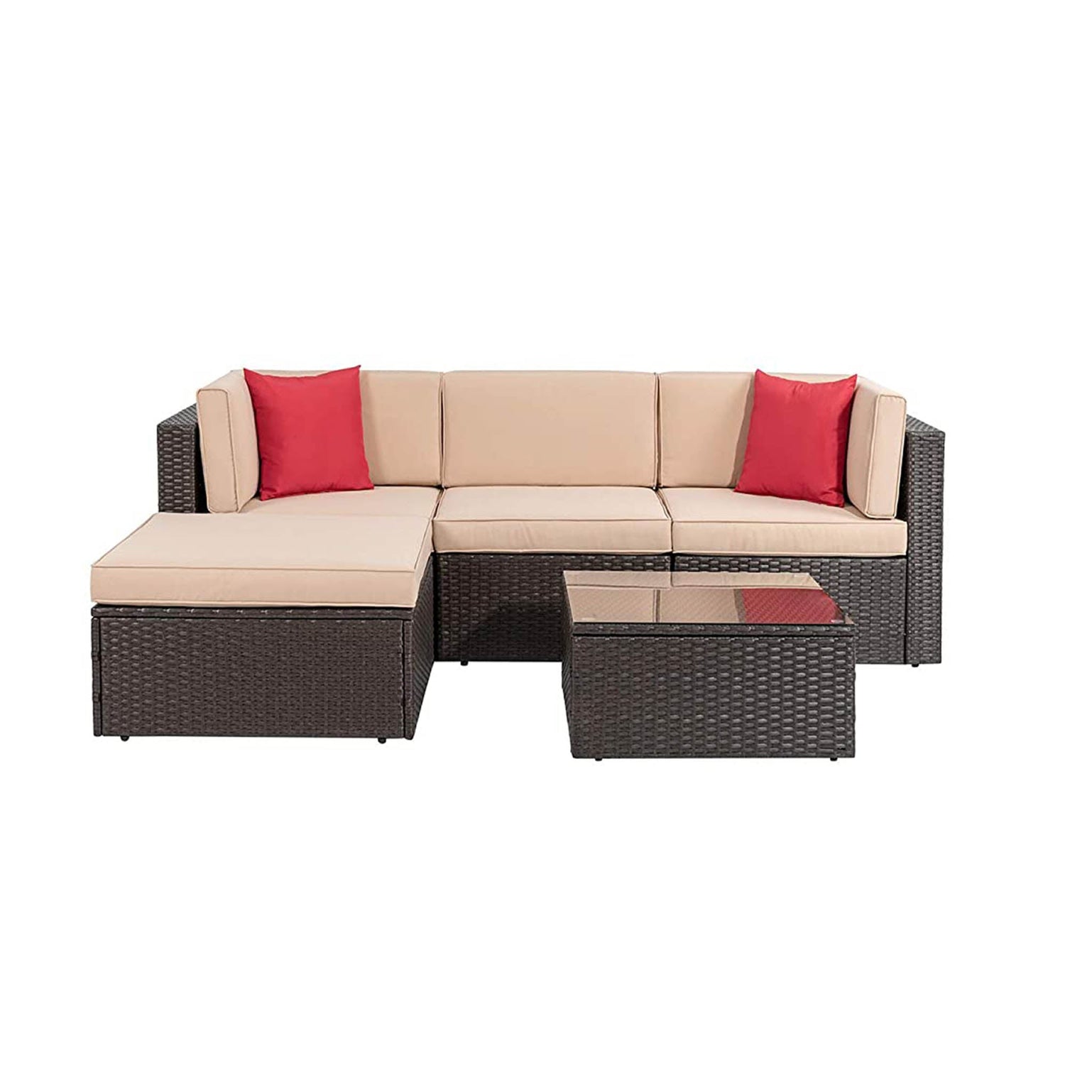 Walsunny 5 Pieces PE Wicker Chaise Outdoor Sectional Sofa Set