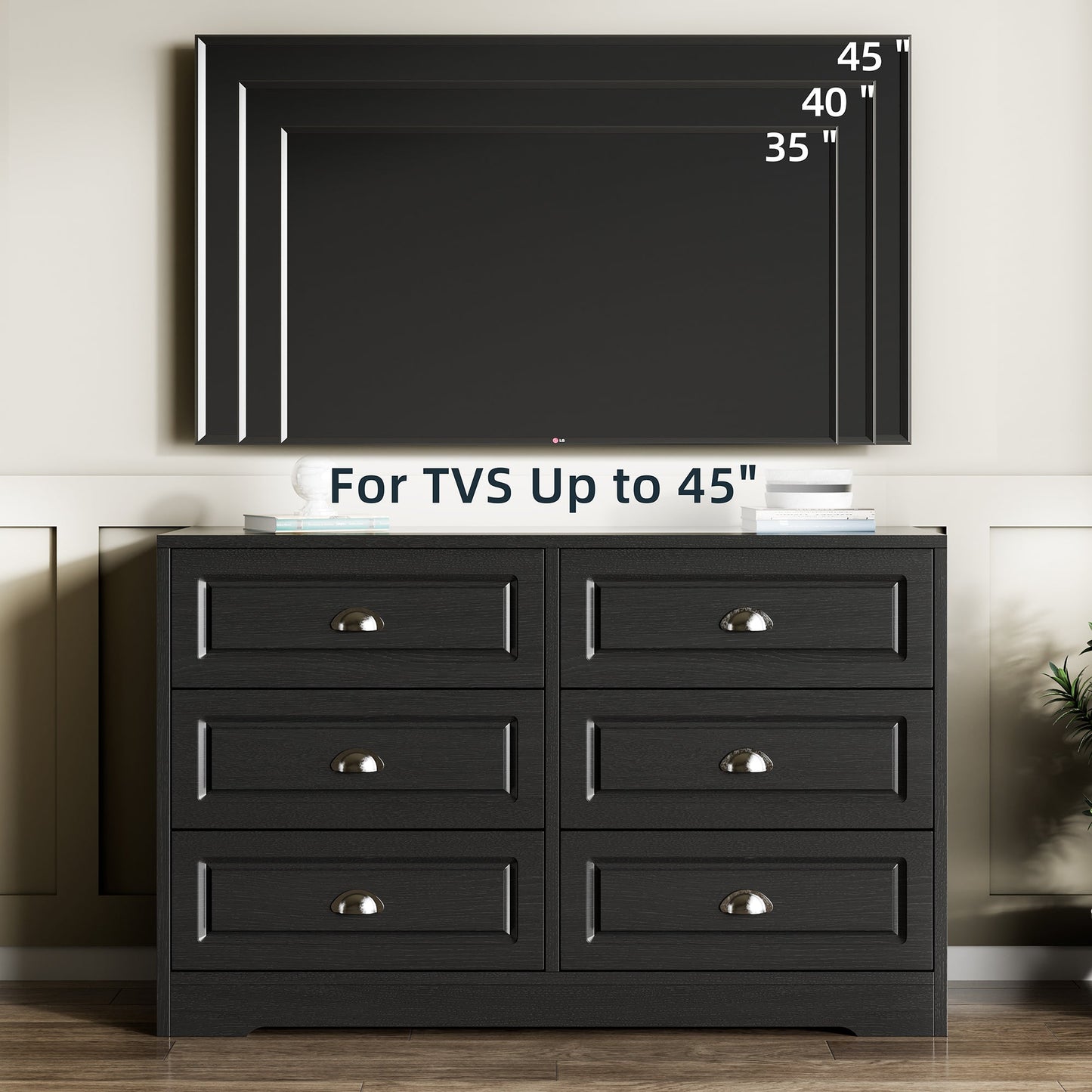 Walsunny 9 Drawer Double Dresser Black Wooden Wide Chest of Drawers with Metal Handles Storage Organizer Dresser Nursery Dresser for Living Room Hallway