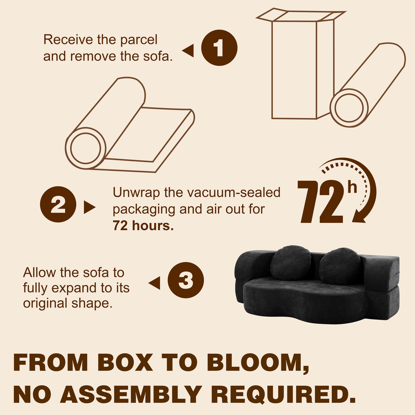 Walsunny 2-in-1 Convertible Futon Sofa Bed, Boneless Foldable Sofa Bed, Lazy Sleeper Sofa Couch, Memory Foam Folding Couch for Living Room, Bedroom