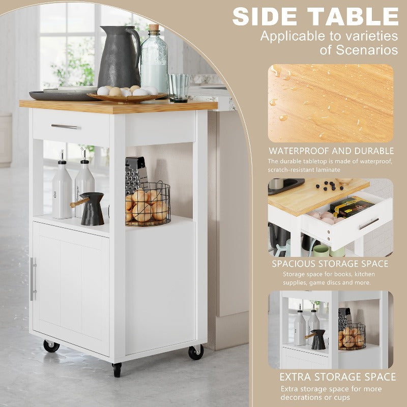Walsunny 21.65‘’ Rolling Kitchen Island With Solid Wood Top#color_white